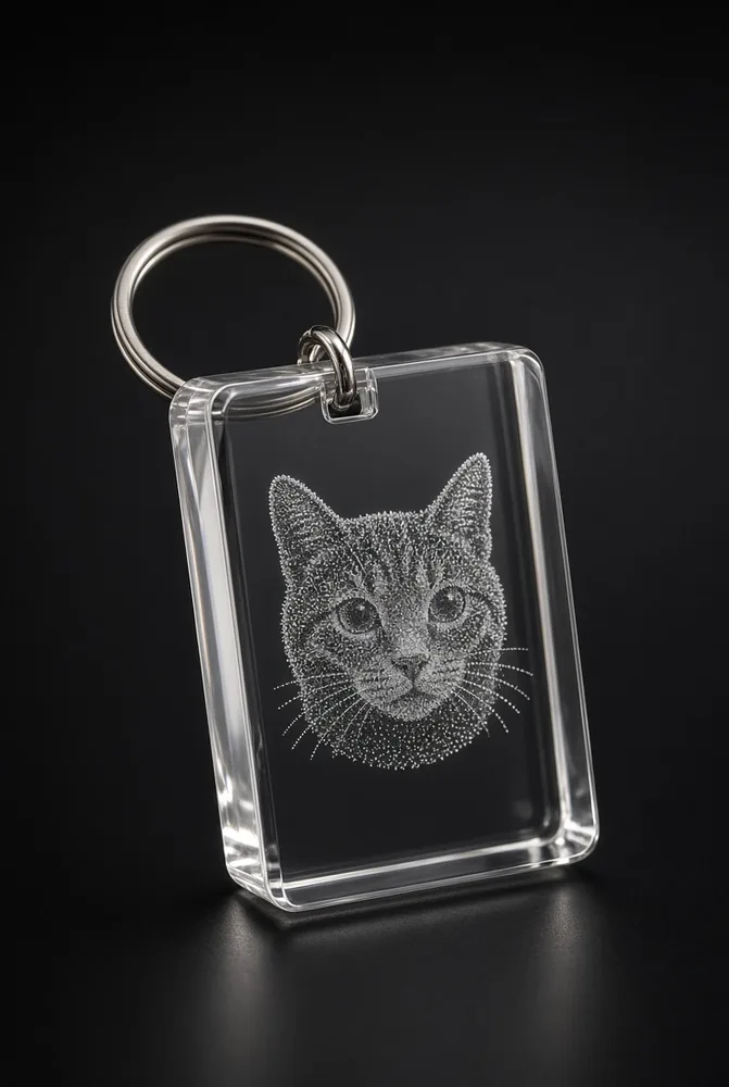 Rectangle crystal photo keychain with a cat photo inside